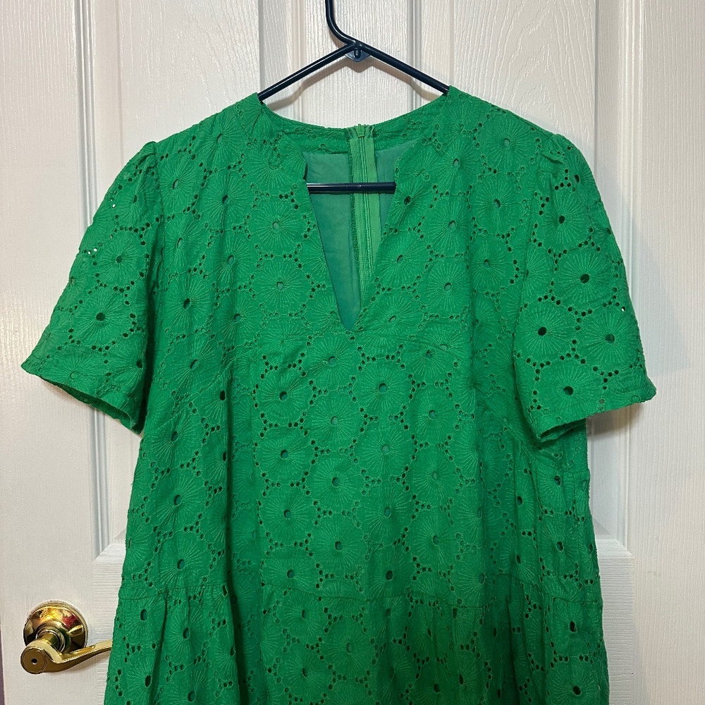 Green Eyelet Mini Dress with V-Neck